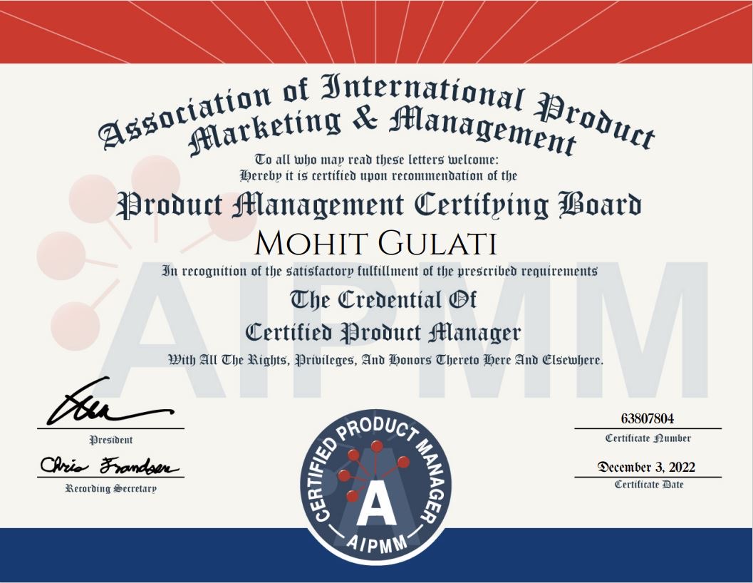 Certified Product Manager (CPM) certificate