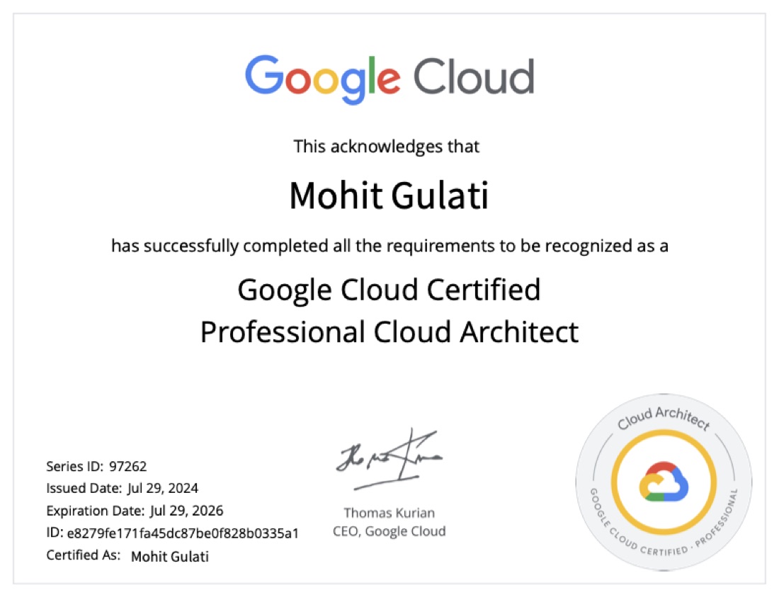 Google Cloud Professional Cloud Architect certificate